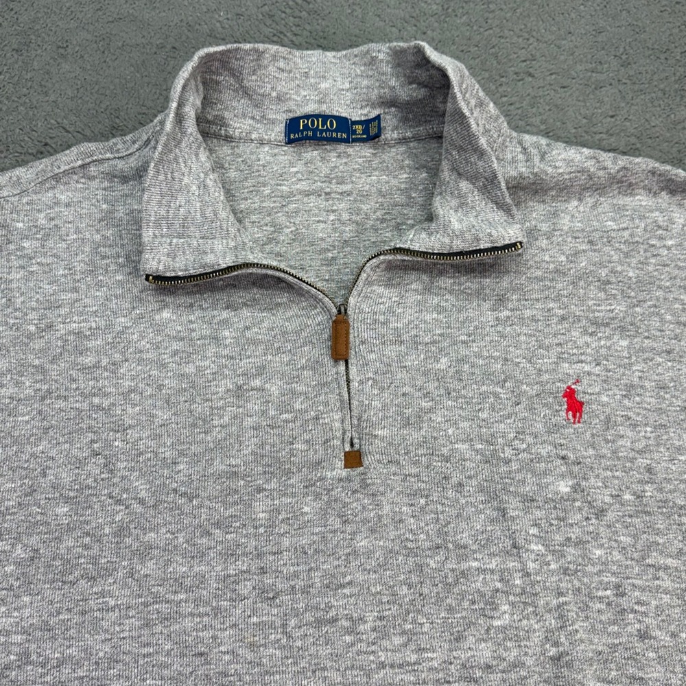 Polo Ralph Lauren Quarter Zip Mens 2XB Gray Red Pony Long Sleeve Big Tall